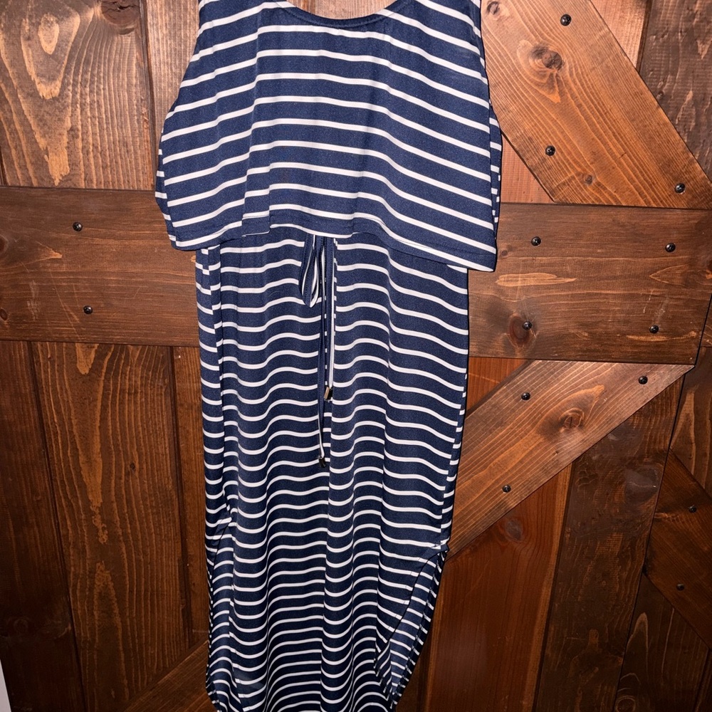 Cupshe Navy and White Striped Maxi Dress
